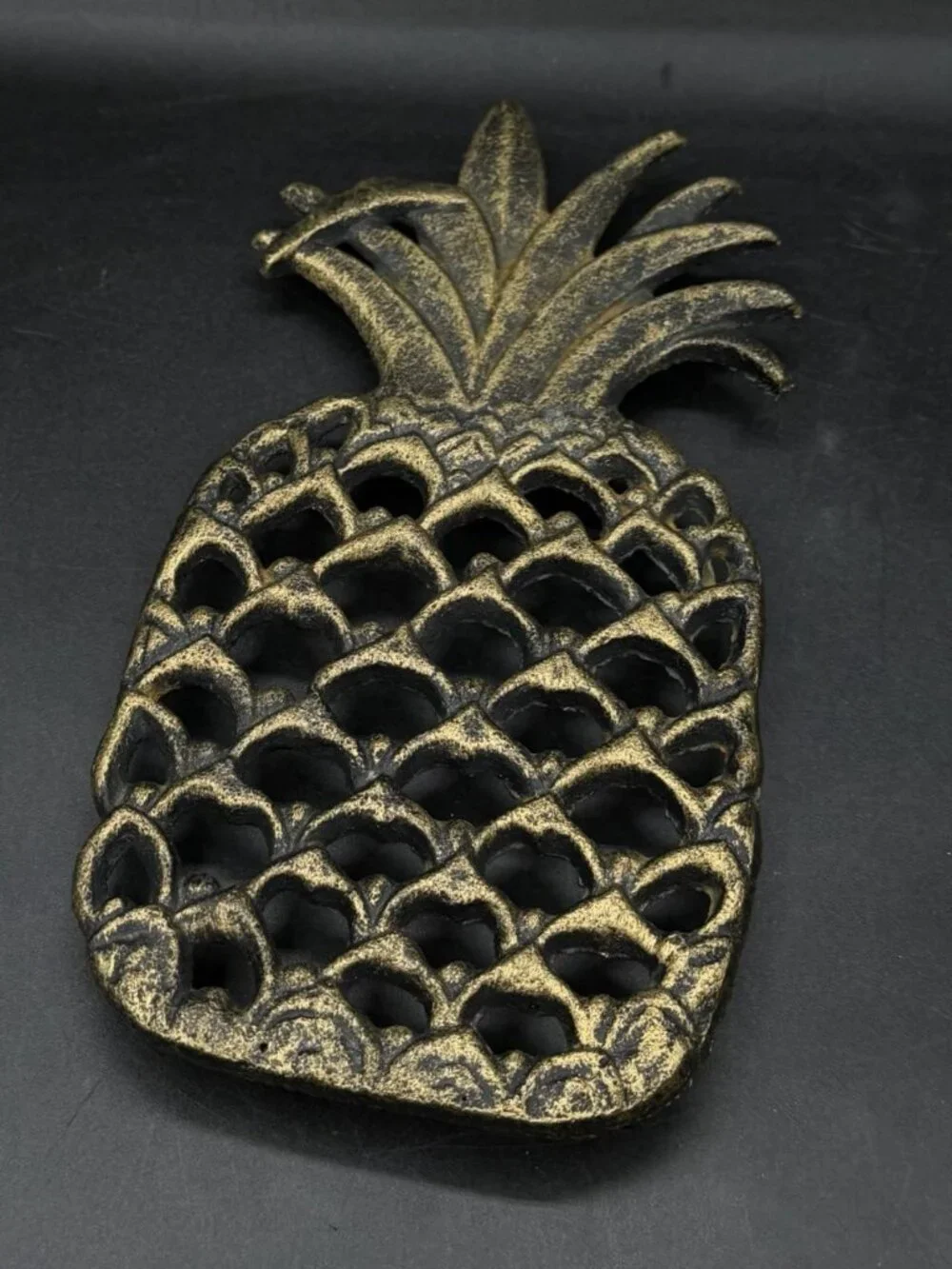 Pineapple Shaped Trivet Brass Color Antique Finish Hot Plate Cast Iron
